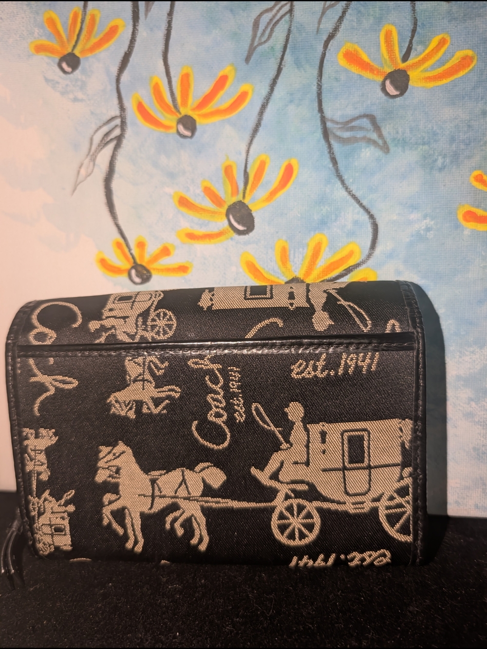 Coach Black and Tan Signature Horse Carriage Canvas Wallet - Picture 2 of 3